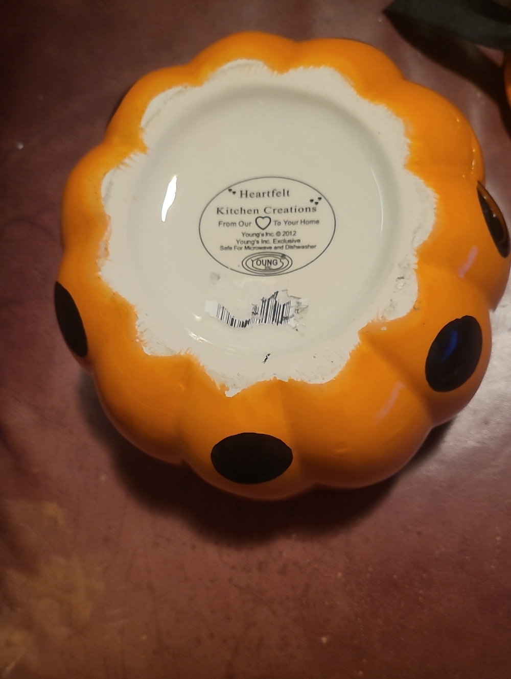 Orange Polka Dot Pumpkin Ceramic Canister with Black Bow - Picture 4 of 6